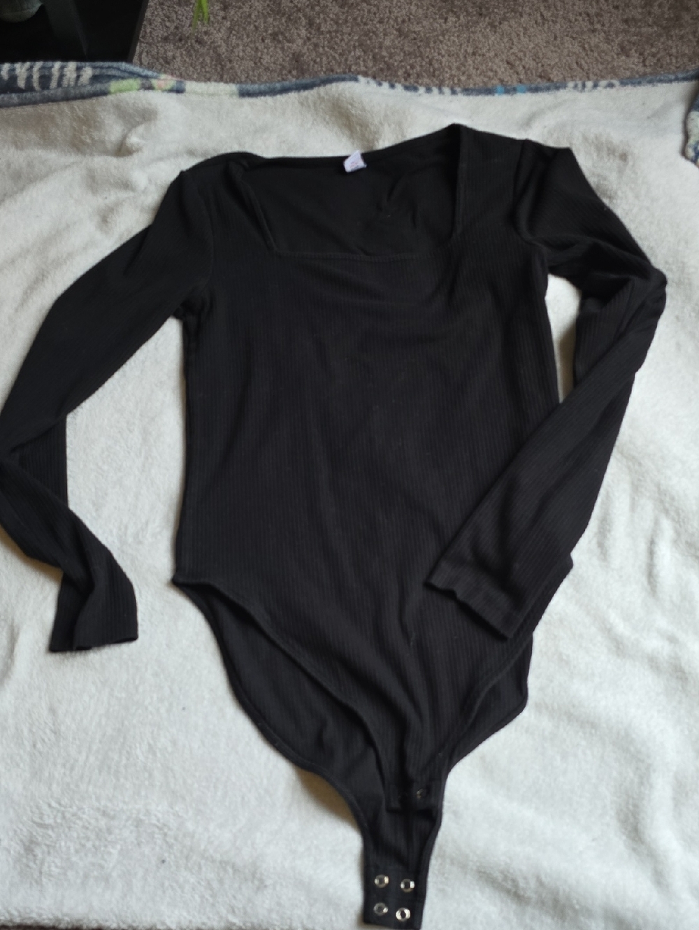 Old Navy Square Neck Thick Double Lined Black Ribbed Long-Sleeve Bodysuit